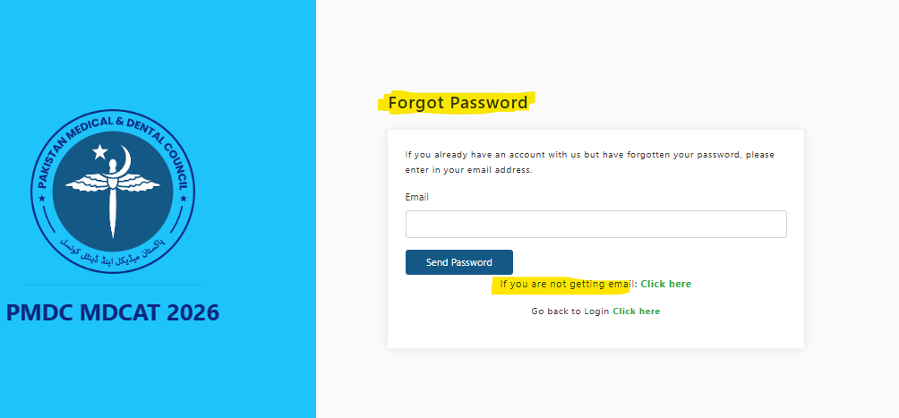 How to Reset or Change Your PMDC MDCAT 2026 Portal Password